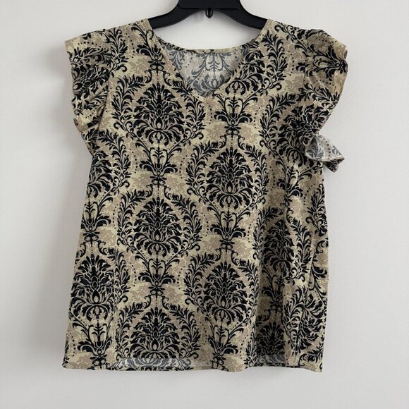 Shein Women Print Ruffle Short Sleeve V Neck Blouses Top Size L - Picture 1 of 7